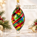 Hand Blown Glass Teardrop Ornament, Stained Glass Mosaic Swirl Design, Egyptian Handmade Christmas Ornament, Artisan Holiday Tree Decor