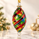 Hand Blown Glass Teardrop Ornament, Stained Glass Mosaic Swirl Design, Egyptian Handmade Christmas Ornament, Artisan Holiday Tree Decor