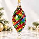 Hand Blown Glass Teardrop Ornament, Stained Glass Mosaic Swirl Design, Egyptian Handmade Christmas Ornament, Artisan Holiday Tree Decor