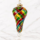 Hand Blown Glass Finial Ornament, Spiral Swirl Christmas Ornament, Egyptian Art Glass, Gold Accent Holiday Decor, Unique Christmas Gift