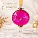Large Globe Hand Blown Glass Etched Ornament, Artisan Egyptian Glass Christmas Ornament, 14K Gold Accents, Holiday Decor, Unique Gift