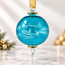 Large Globe Hand Blown Glass Etched Ornament, Artisan Egyptian Glass Christmas Ornament, 14K Gold Accents, Holiday Decor, Unique Gift