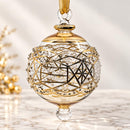 Hand Blown Glass Jeweled Geometric Globe Ornament, Starburst Lattice Christmas Ornament, Egyptian Artisan Glass, 14K Gold Accents
