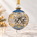 Hand Blown Glass Jeweled Geometric Globe Ornament, Starburst Lattice Christmas Ornament, Egyptian Artisan Glass, 14K Gold Accents