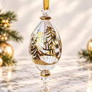 Hand Blown Glass Teardrop Ornament, Christmas Tree & Star Design, Egyptian Handmade Glass Ornament, Artisan Holiday Tree Decor Oval Ornament