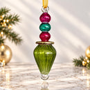 Hand Blown Glass Finial Ornament, Ribbed Teardrop & Stacked Globe Design, Egyptian Handmade Christmas Ornament, Artisan Tree Decor