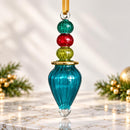 Hand Blown Glass Finial Ornament, Ribbed Teardrop & Stacked Globe Design, Egyptian Handmade Christmas Ornament, Artisan Tree Decor
