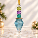 Hand Blown Glass Finial Ornament, Ribbed Teardrop & Stacked Globe Design, Egyptian Handmade Christmas Ornament, Artisan Tree Decor