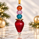 Hand Blown Glass Finial Ornament, Ribbed Teardrop & Stacked Globe Design, Egyptian Handmade Christmas Ornament, Artisan Tree Decor