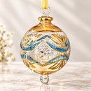 Hand Blown Glass Globe Ornament, Etched Geometric Starburst Design, Egyptian Handmade Christmas Ornament, Artisan Glass Holiday Decor