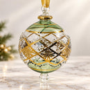 Hand Blown Glass Jeweled Floral Globe Ornament, Geometric Lattice Christmas Ornament, Egyptian Artisan Glass, 14K Gold Accents