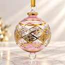 Hand Blown Glass Jeweled Floral Globe Ornament, Geometric Lattice Christmas Ornament, Egyptian Artisan Glass, 14K Gold Accents