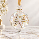 Hand Blown Glass Floral Globe Ornament, Jeweled Flower Christmas Ornament, Egyptian Artisan Glass, 14K Gold Accents, Holiday Decor