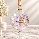 Hand Blown Glass Floral Globe Ornament, Jeweled Flower Christmas Ornament, Egyptian Artisan Glass, 14K Gold Accents, Holiday Decor