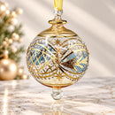 Egyptian Hand Blown Glass Christmas Ornament, Hand Painted Globe Bauble, Geometric Starburst Design, Artisan Holiday Tree Decoration