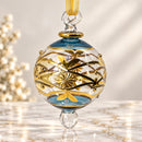 Hand Blown Glass Floral Globe Ornament, Egyptian Christmas Ornament, 14K Gold Accents, Artisan Glass Holiday Decor, Unique Gift