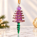 Hand Blown Glass Christmas Tree Ornament, Tiered Tree Finial with Twisted Drop, Egyptian Artisan Glass, 14K Gold Accents, Holiday Decor