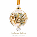 Hand Blown Glass Globe Ornament, Etched Floral Leaf Design, Egyptian Handmade Ornament, Gold Palm Trees & Pyramids, Holiday Decor