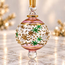 Hand Blown Glass Floral Globe Ornament, Gold Dot & Flower Design, Egyptian Christmas Ornament, 14K Gold Accents, Artisan Holiday Decor