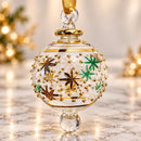 Hand Blown Glass Floral Globe Ornament, Gold Dot & Flower Design, Egyptian Christmas Ornament, 14K Gold Accents, Artisan Holiday Decor