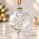 Hand Blown Glass Bow Design Globe Ornament, Etched Egyptian Christmas Ornament, 14K Gold Accents, Artisan Holiday Decor, Unique Gift