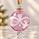 Hand Blown Glass Bow Design Globe Ornament, Etched Egyptian Christmas Ornament, 14K Gold Accents, Artisan Holiday Decor, Unique Gift