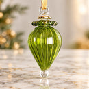Hand Blown Glass Ribbed Onion Finial Ornament, Sculpted Teardrop Christmas Ornament, Egyptian Artisan Glass, 14K Gold Accents