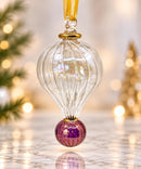 Hand Blown Glass Teardrop Ornament, Ribbed Hot Air Balloon Christmas Ornament, Egyptian Glass Bauble Artisan, Holiday Decor, Christmas Gift