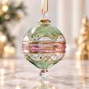 Hand Blown Glass Ornament, Beaded Garland Christmas Bauble Diagonal Swirl Glass Ornament Egyptian Glass Holiday Decor Artisan Christmas Gift
