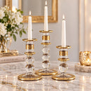 Mouth Blown Quartz Gold Glass Candle Holders Set of Three Elegant Modern Home Decor
