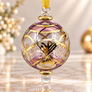 Hand Blown Glass Globe Ornament, Etched Diamond Lattice & Floral Design, Egyptian Handmade Christmas Ornament, Artisan Tree Decor