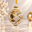 Hand Blown Glass Globe Ornament, Etched Diamond Lattice & Floral Design, Egyptian Handmade Christmas Ornament, Artisan Tree Decor
