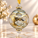 Hand Blown Glass Globe Ornament, Etched Diamond Lattice & Floral Design, Egyptian Handmade Christmas Ornament, Artisan Tree Decor