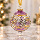 Hand Blown Glass Ornament, Ornate Geometric Lattice Christmas Bauble, Jeweled Floral Holiday Ornament, Egyptian Glass Christmas Decor