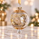 Egyptian Hand Blown Glass Christmas Ornament, Hand Painted Globe Bauble, Gold Detailed Holiday Tree Decor, Artisan Glass Ornament Gift