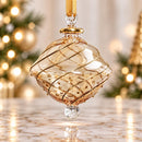 Hand Blown Glass Onion Ornament, Gold Swirl Diamond  Christmas Ornament, Egyptian Artisan Glass, 14K Gold Accents, Handmade Holiday Decor