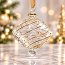 Hand Blown Glass Onion Ornament, Gold Swirl Diamond  Christmas Ornament, Egyptian Artisan Glass, 14K Gold Accents, Handmade Holiday Decor