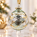 Hand Blown Glass Geometric Lattice Globe Ornament, Starburst Diamond Christmas Ornament, Egyptian Artisan Glass, 14K Gold Accents