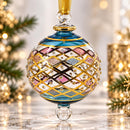 Hand Blown Glass Ornament, Diamond Lattice Christmas Bauble, Jeweled Geometric Ornament, Egyptian Glass Holiday Decor Artisan Christmas Gift