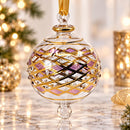 Hand Blown Glass Ornament, Diamond Lattice Christmas Bauble, Jeweled Geometric Ornament, Egyptian Glass Holiday Decor Artisan Christmas Gift