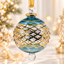 Hand Blown Glass Ornament, Diamond Lattice Christmas Bauble, Jeweled Geometric Ornament, Egyptian Glass Holiday Decor Artisan Christmas Gift