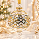 Hand Blown Glass Ornament, Diamond Lattice Christmas Bauble, Jeweled Geometric Ornament, Egyptian Glass Holiday Decor Artisan Christmas Gift