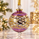 Hand Blown Glass Ornament, Diamond Lattice Christmas Bauble, Jeweled Geometric Ornament, Egyptian Glass Holiday Decor Artisan Christmas Gift