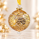 Egyptian Hand Blown Glass Christmas Ornament, Jeweled Globe Bauble, Geometric Wave Design, Gold Detailed Artisan Holiday Tree Decor