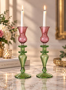 Hand Blown Swirl Glass Candle Holder Set of Two Egyptian Art Glass Candlesticks for Elegant Home and Holiday Decor