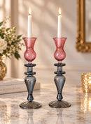 Hand Blown Swirl Glass Candle Holder Set of Two Egyptian Art Glass Candlesticks for Elegant Home and Holiday Decor