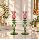 Hand Blown Swirl Glass Candle Holder Set of Two Egyptian Art Glass Candlesticks for Elegant Home and Holiday Decor