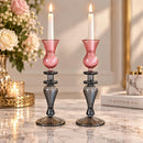 Hand Blown Swirl Glass Candle Holder Set of Two Egyptian Art Glass Candlesticks for Elegant Home and Holiday Decor