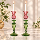 Hand Blown Swirl Glass Candle Holder Set of Two Egyptian Art Glass Candlesticks for Elegant Home and Holiday Decor