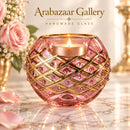 Hand Blown Glass Tea Light Holder, Pink & Gold Votive Candle Holder, Egyptian Glass Wedding Centerpiece, Romantic Table Decor
